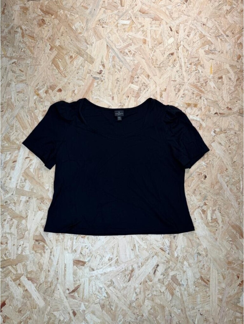 Worthington Petite Women PXL Black Short Sleeve Sweetheart Neck Top Blouse